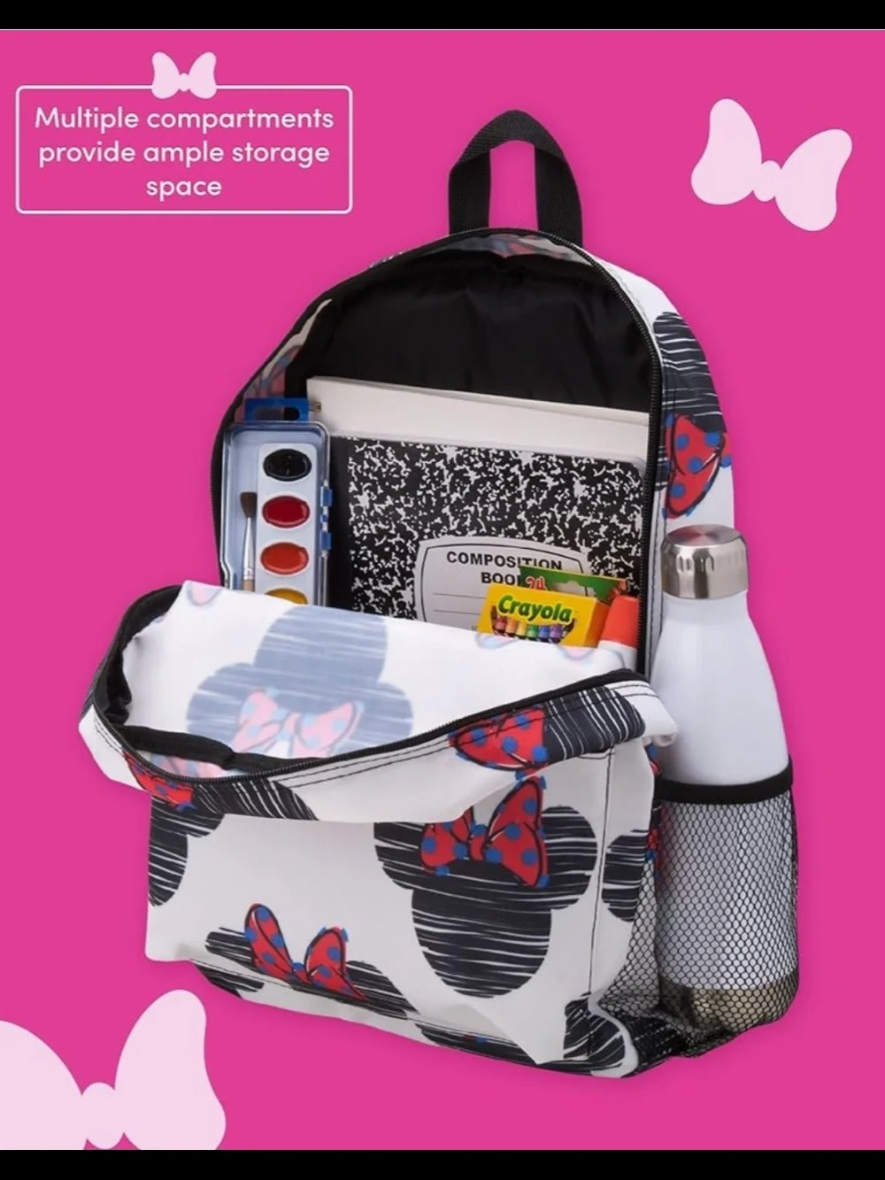Disney White Kids Backpack with Red Bow Minnie Mouse Print. NWT